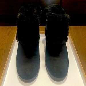Aquatalia Faux Fur Trim Wedge Booties